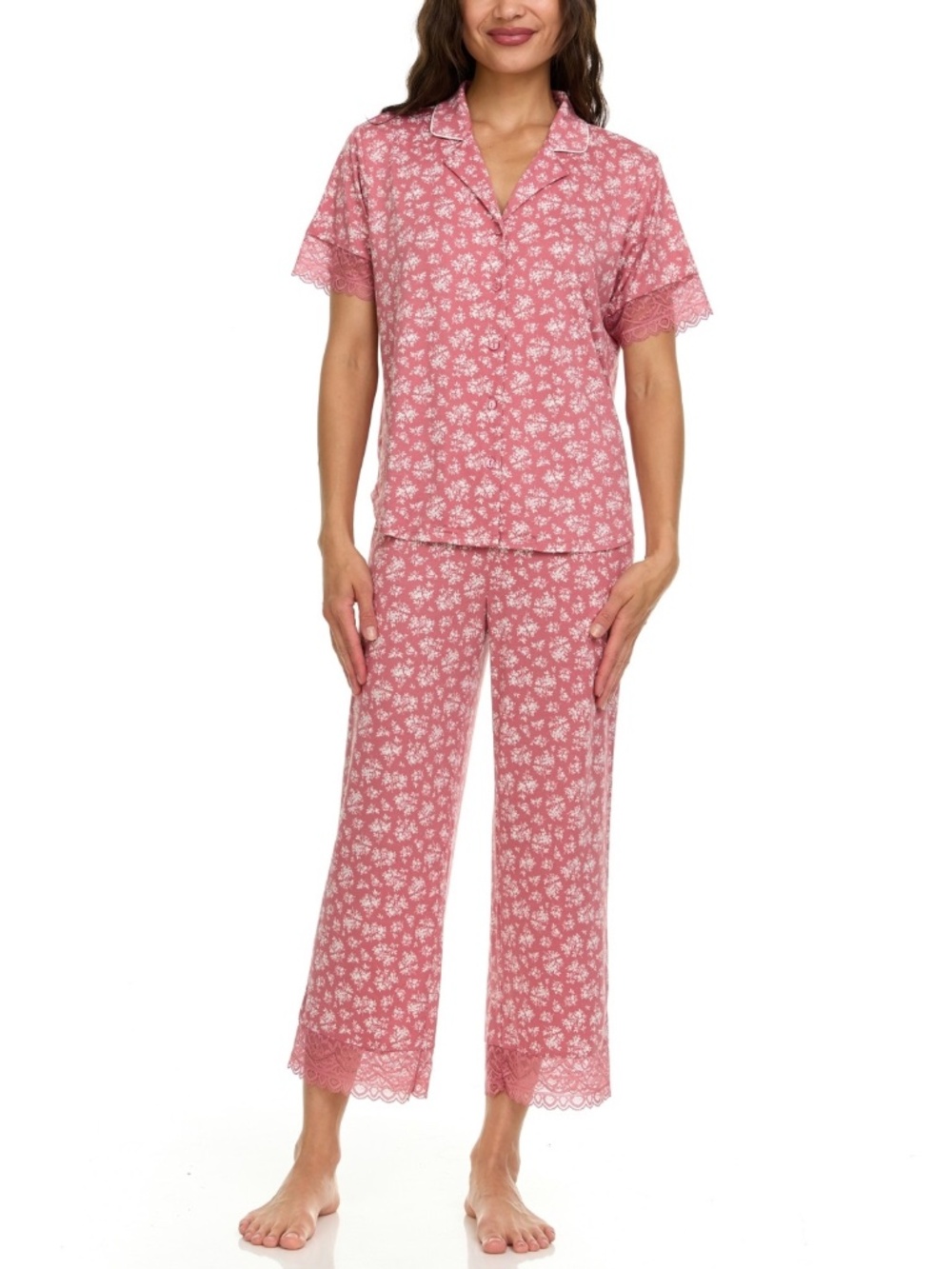 NWT S Flora by Flora Nikrooz Women's Janelle Notch Top and Capri Pajama Set